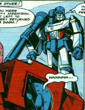 This one is interesting: The helmet and the fusion cannon are taken from the animation model, but the crotch is based on the older Marvel model that appears in the The Transformers Universe series of profile books.