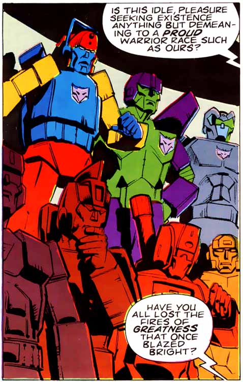 Megatron's speech rallies some generic—if colourful—Decepticon troops.