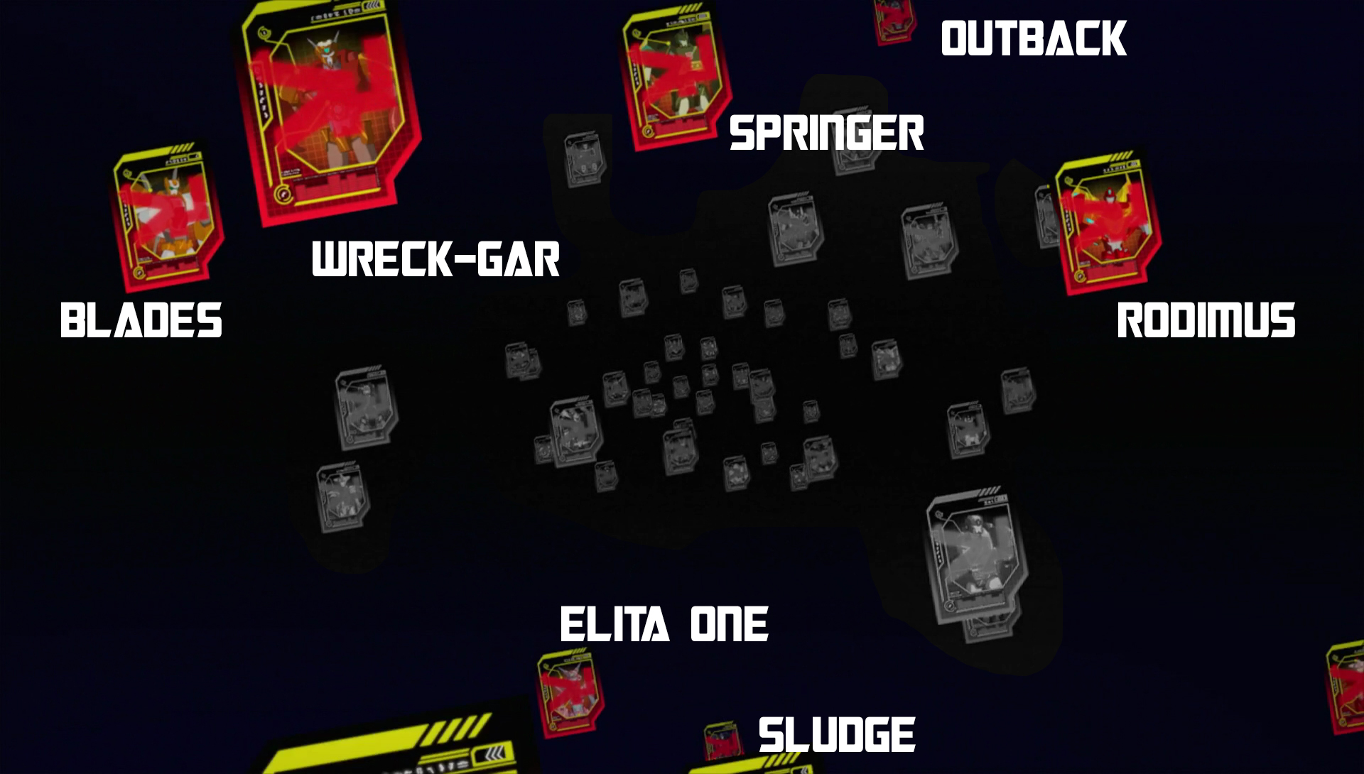 Blades, Wreck-Gar, Springer, Fallback, Hot Rod, Elita One, and Sludge