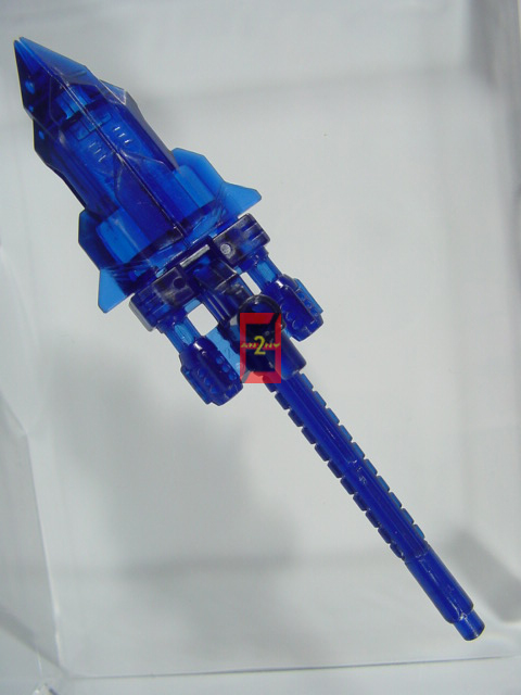 Clear Deep Blue Energy Spear TV Magazine "Transformers Fan Club", with "Clear Green Energy Axe"