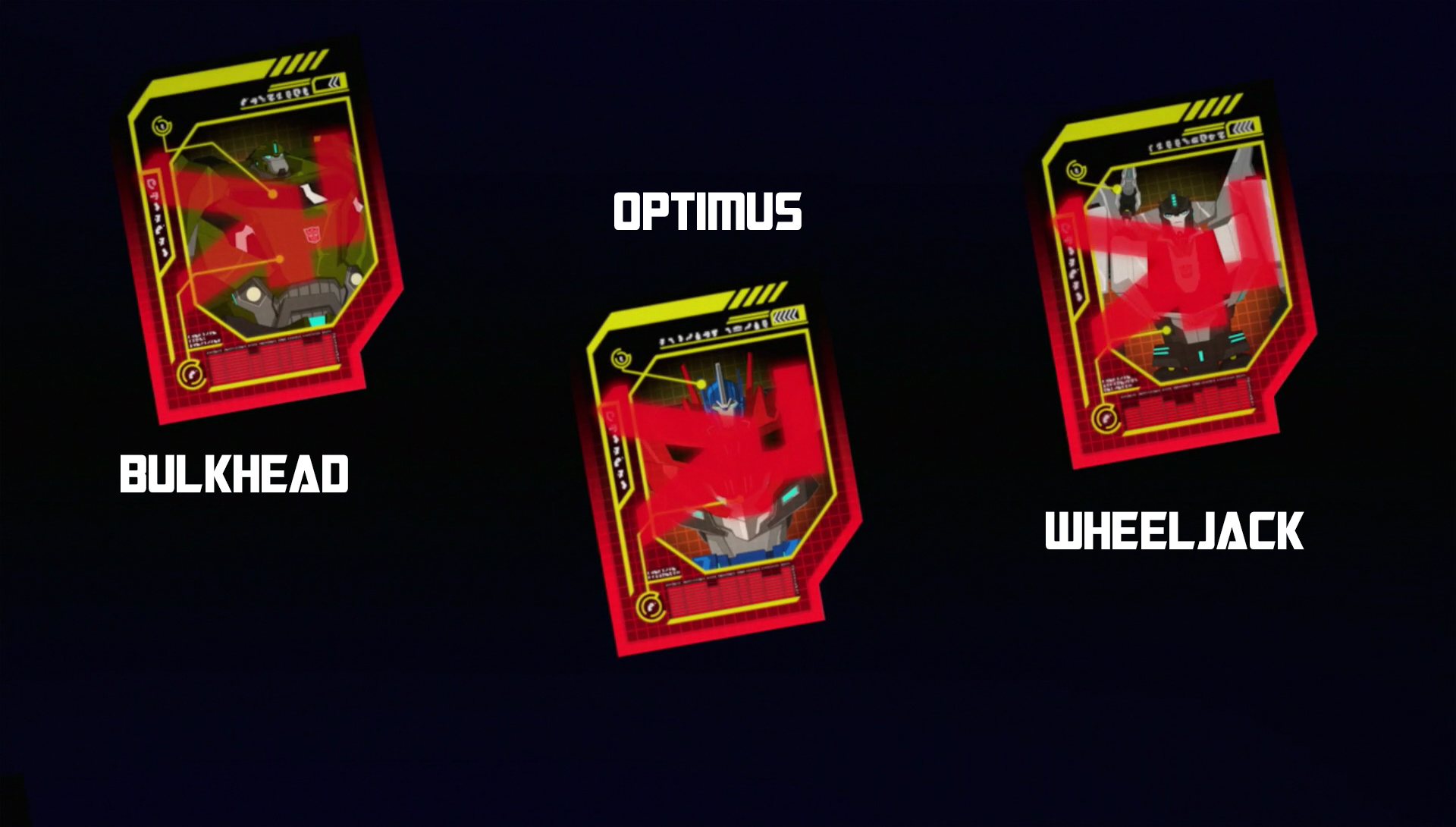 Bulkhead, Optimus Prime, and Wheeljack