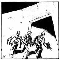 Three guards react to the alarm.