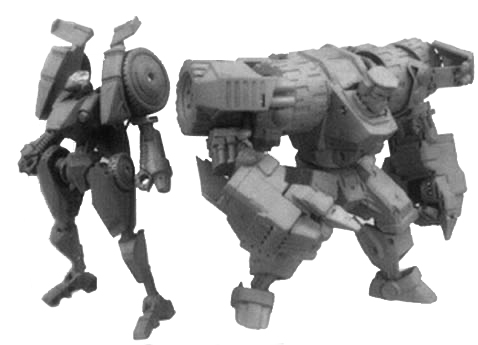 Early resin prototypes from "Transformers: Heroes", the series that would evolve into Animated. The designs have been identified as Hot Shot (under his Japanese name, Hot Rod) and Rhinox.
