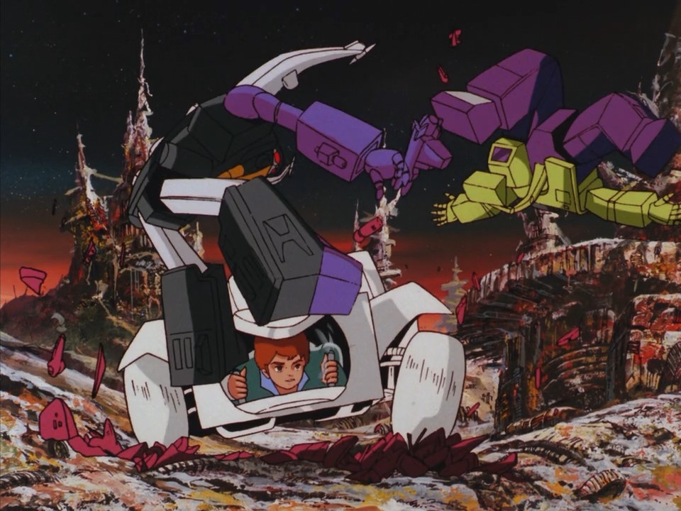 Shrapnel didn't learn not to play in traffic the first time. The Transformers: The Movie