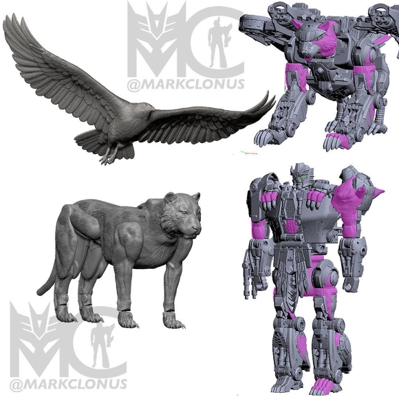 Diagram of the sculpting from Kingdom Airazor and Tigatron recycled into Legacy Tigerhawk
