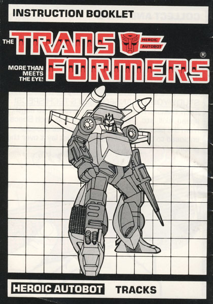 1985 instructions featured line art based on the package art. Tracks is in a slightly different pose than his final box art.