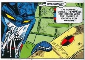 He has cables and teeth under the mouthplate.