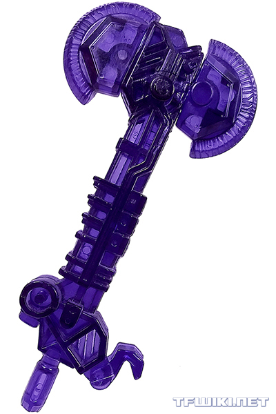Violet Cluster Energy Axe JUSCO, Mar 18 2004, gift w/ Rodimus Convoy or Red Alert JUSCO, Mar 25 2004, gift w/ SL Grand Convoy