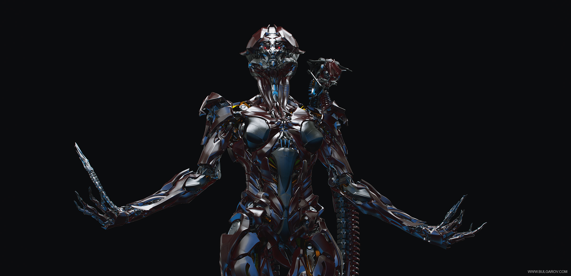 "Xenocryst" personal art.<ref>"Few years back when I was offered to work on Transformers 4, before it was even confirmed I'd join the concept-art team I made this personal design piece just to warm up and test a pipeline for creating quick 3D robotic character designs."—Vitaly Bulgarov, Instagram, 2015/06/15</ref>