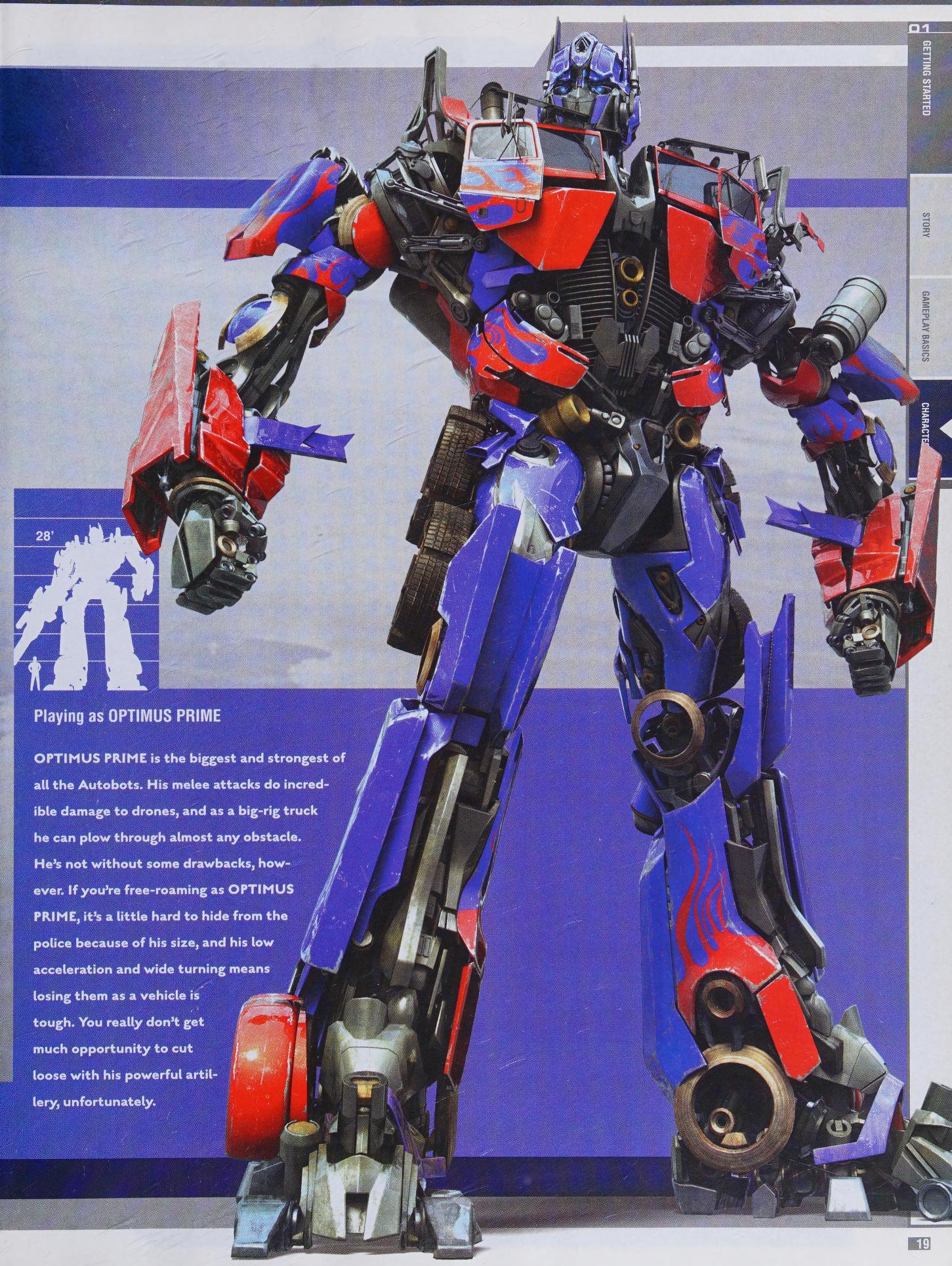 Optimus and Megatron charts from the Official Strategy Guide