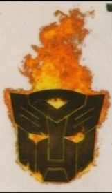 A burning movie Autobot symbol from a sticker sheet that came with the Transformers Comic issue 17.