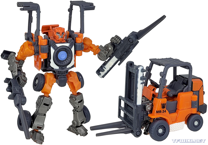 Deadlift homages the GoBots character Spoons and, simultaneously, the 2007 Transformers: The Game drone Scrapper that inspired the design of the original toy.