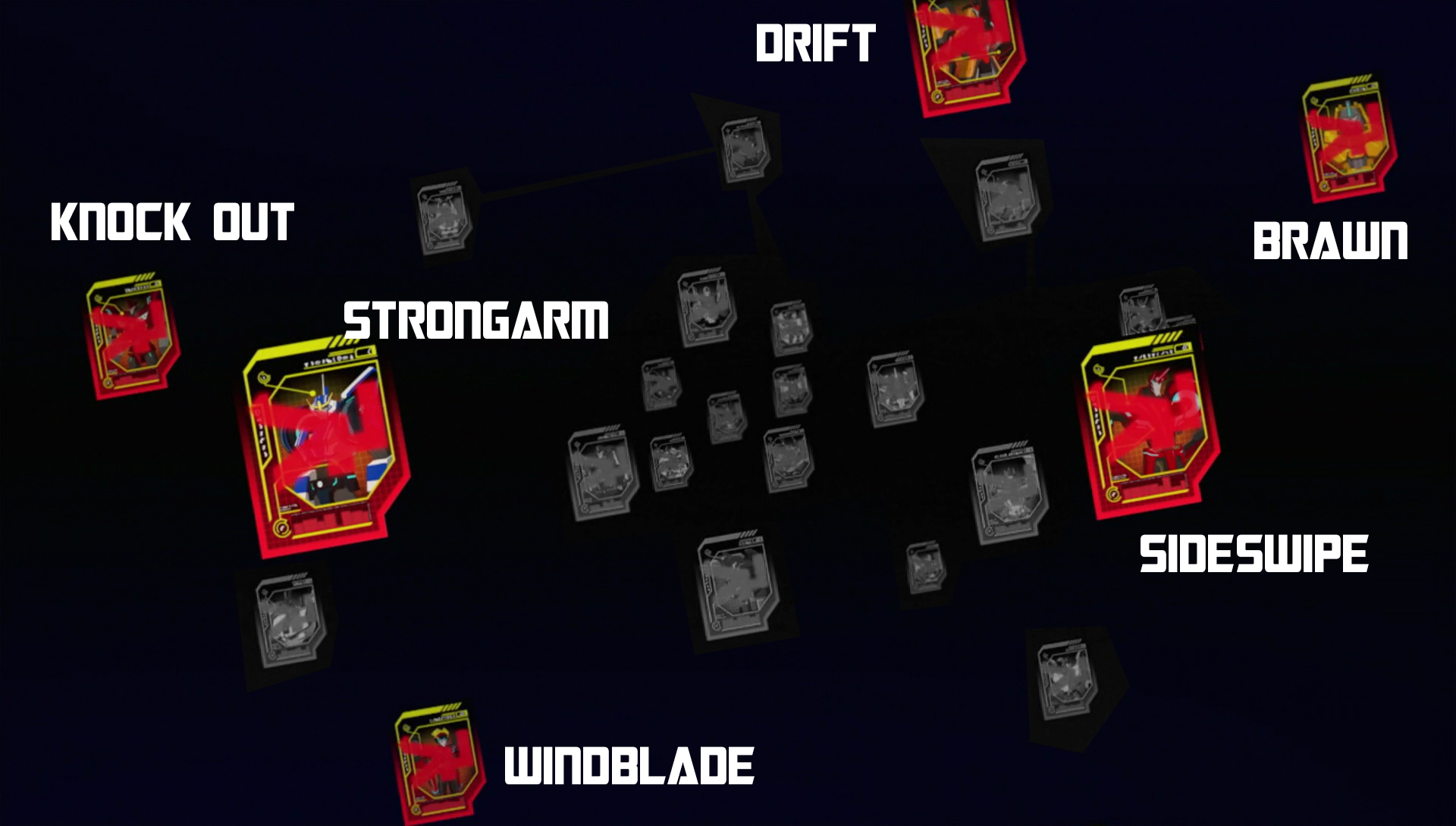 Knock Out, Strongarm, Drift, Brawn, Sideswipe, and Windblade