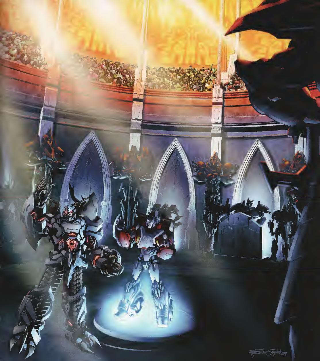 Megatron and Orion Pax speak to the Council